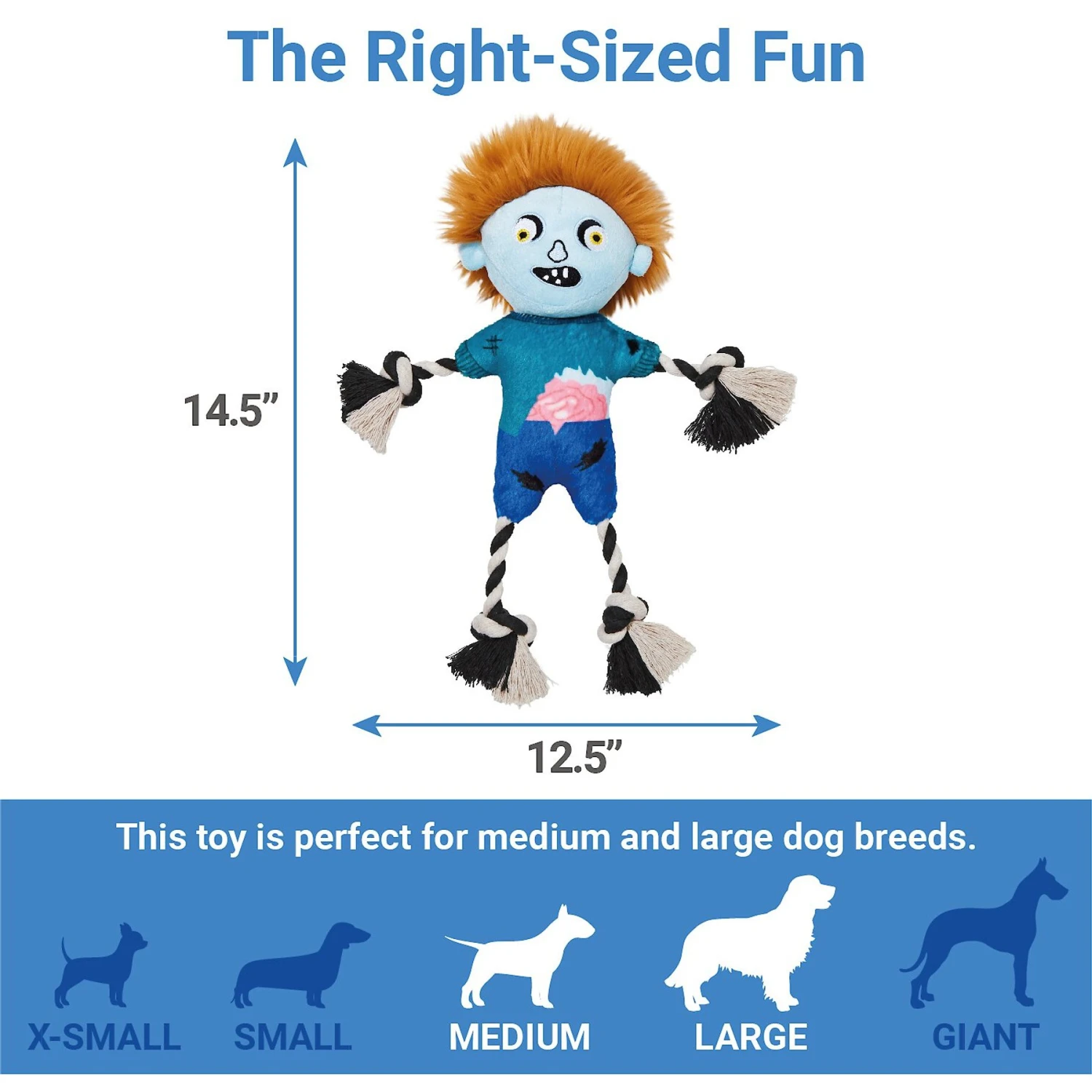 Frisco Zombie Boy Plush With Rope Squeaky Dog Toy 4 Frisco Zombie Boy Plush With Rope Squeaky Dog Toy - Image 2