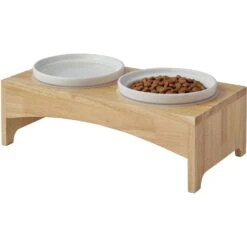 Frisco Ceramic Dog & Cat Double Diner With Elevated Wood Stand -Dog Supplies Store 256052 PT4. AC SS1800 V1615311799