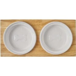 Frisco Ceramic Dog & Cat Double Diner With Elevated Wood Stand -Dog Supplies Store 256052 PT5. AC SS1800 V1615313559