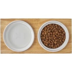 Frisco Ceramic Dog & Cat Double Diner With Elevated Wood Stand -Dog Supplies Store 256052 PT6. AC SS1800 V1615311469