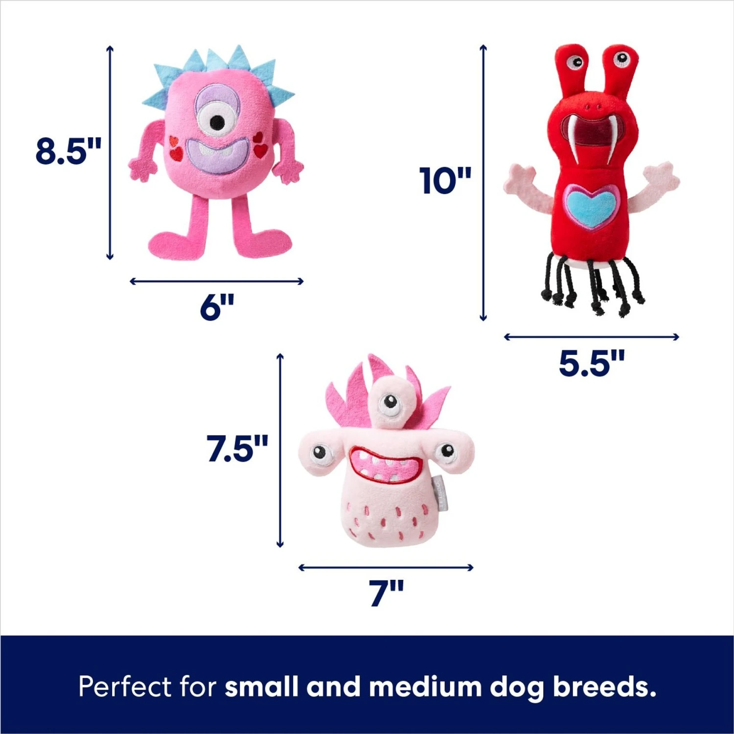 Frisco Valentine Love Monsters Plush Squeaky Dog Toy 4 Frisco Valentine Love Monsters Plush Squeaky Dog Toy - Image 2