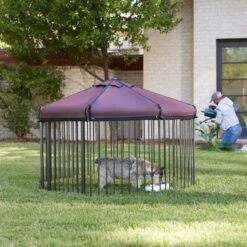 Frisco Outdoor Galvanized Steel 8-Panel Configurable Gate And Playpen With Oxford Roof