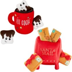 Frisco Holiday Hot Cocoa Hide & Seek Puzzle Plush Squeaky Dog Toy & Frisco Holiday North Pole Mailbox Hide & Seek Puzzle Plush Squeaky Dog Toy